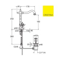 MEDIDAS MEZCLADOR BIMANDO LAVABO CANOVA CRISTINA